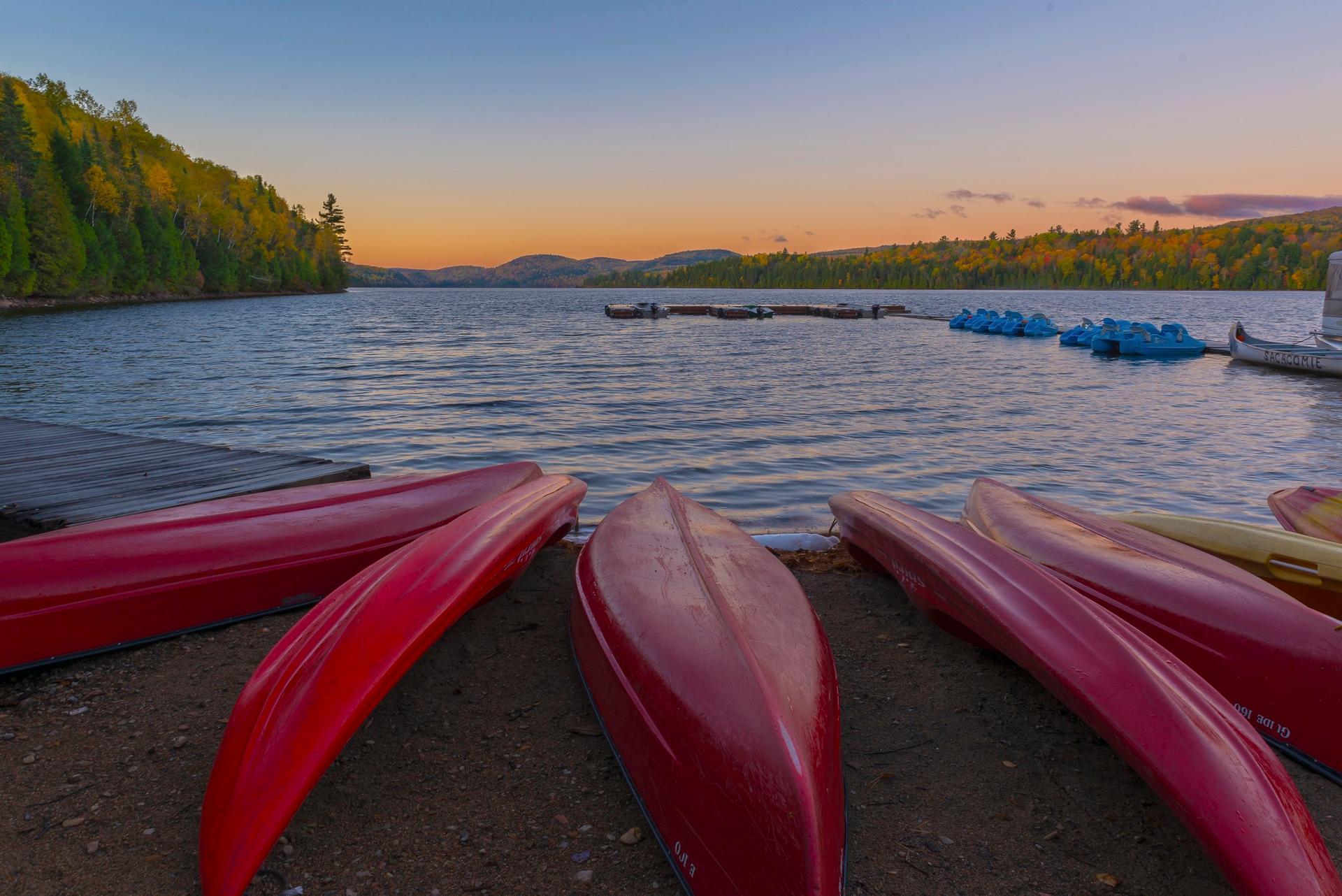 canoes on the sand at La Mauricie National Park in Quebec