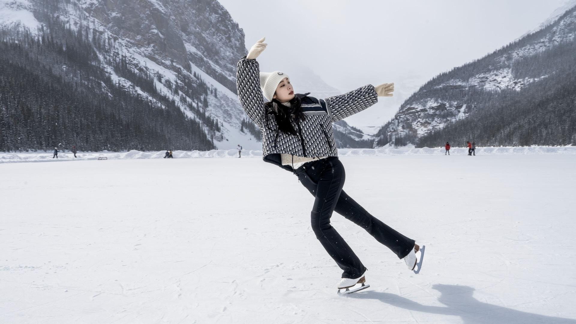 Yuna Kim skates on Lake Louise