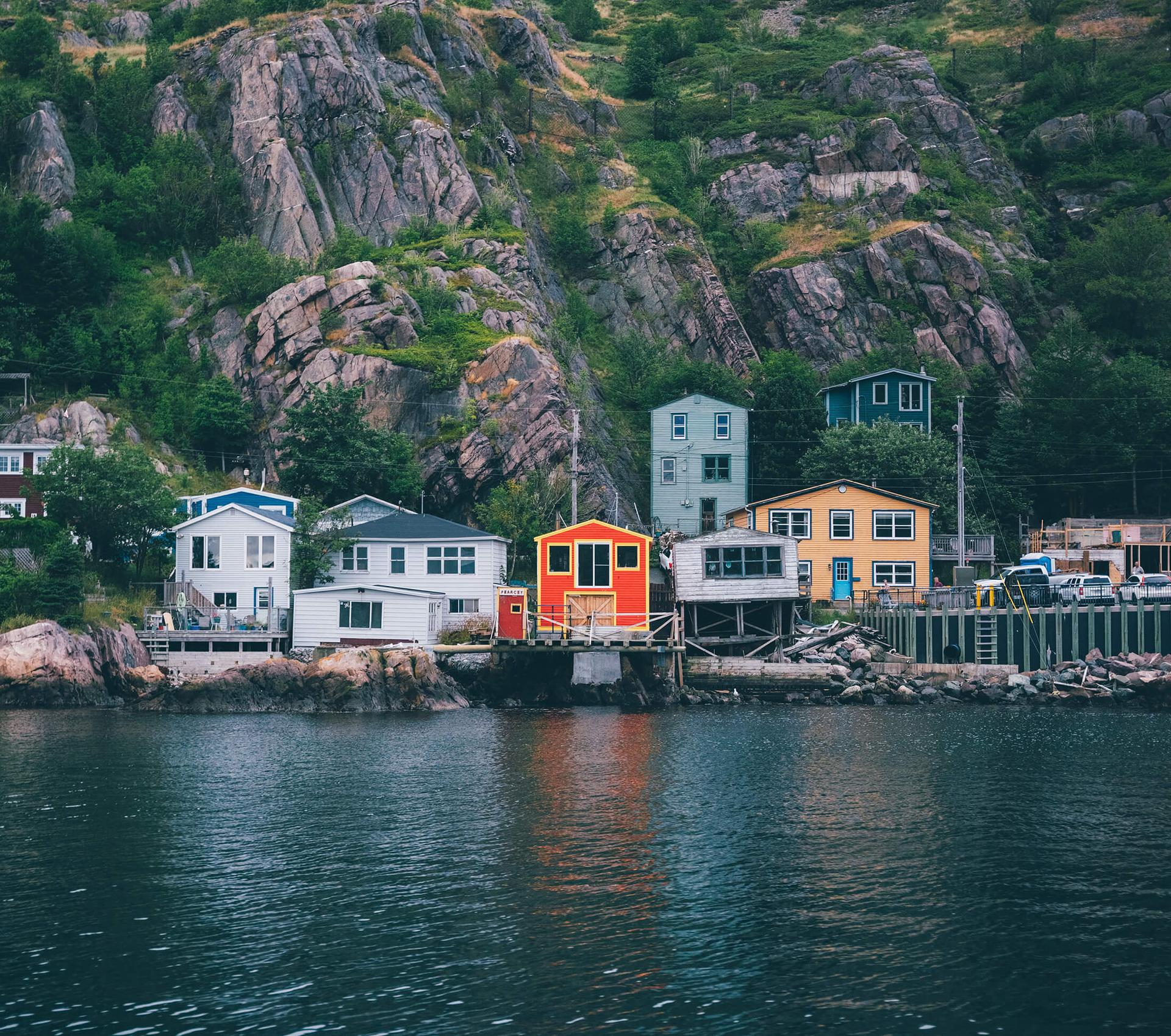 A row of colourful houses on the bay in St. John's