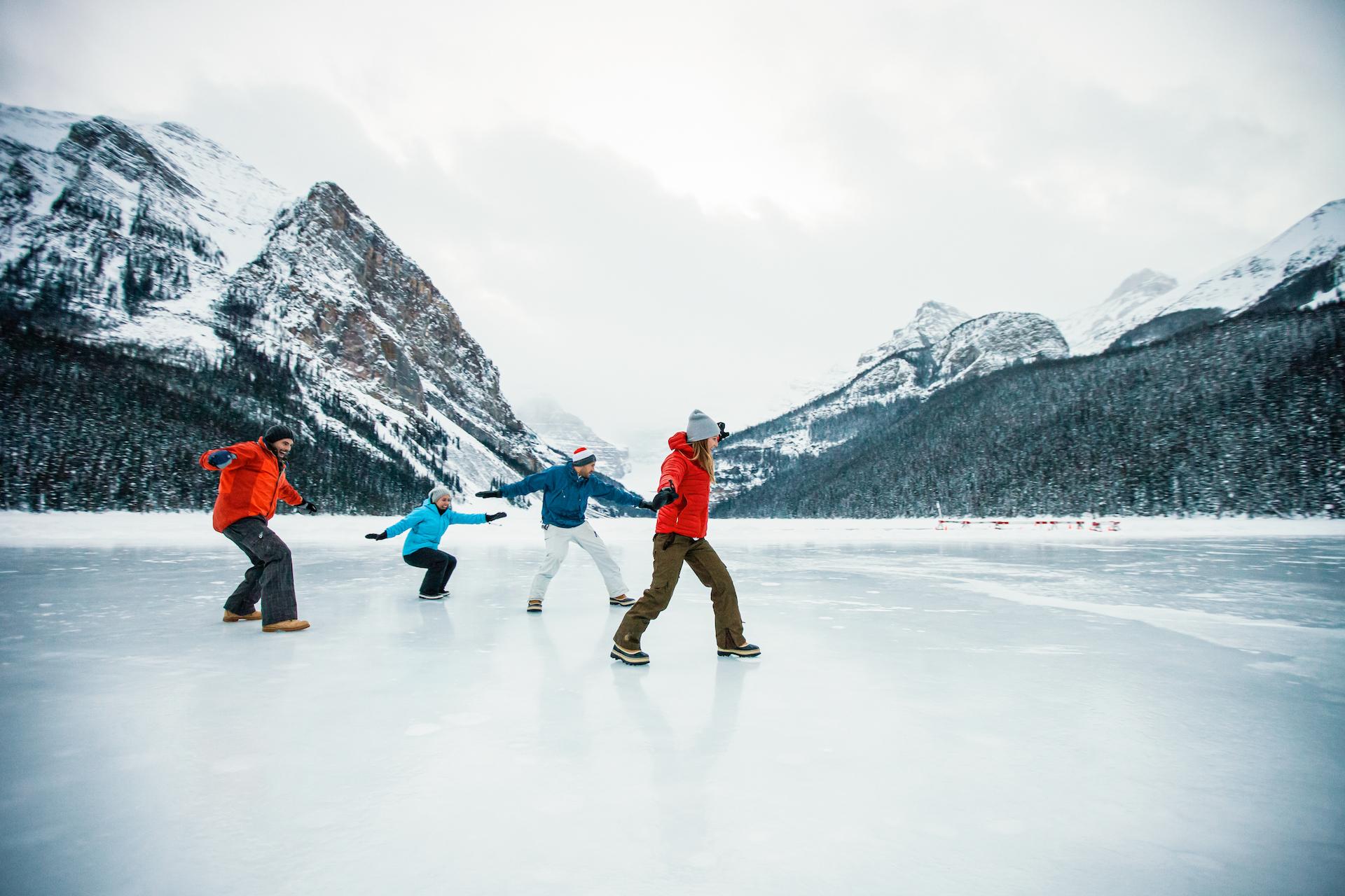 A group skating in Alberta, Canada