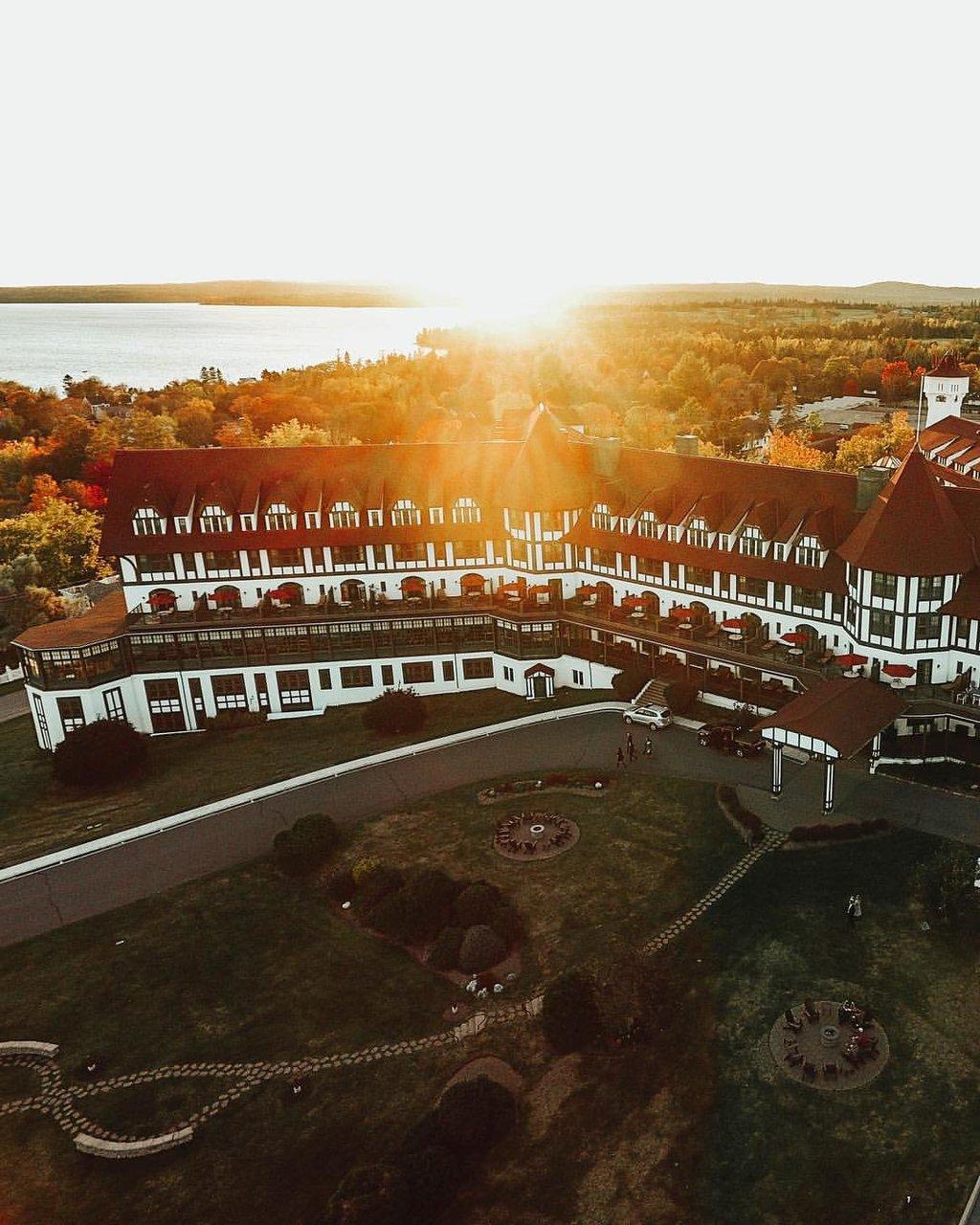 long building at sunset in red and white