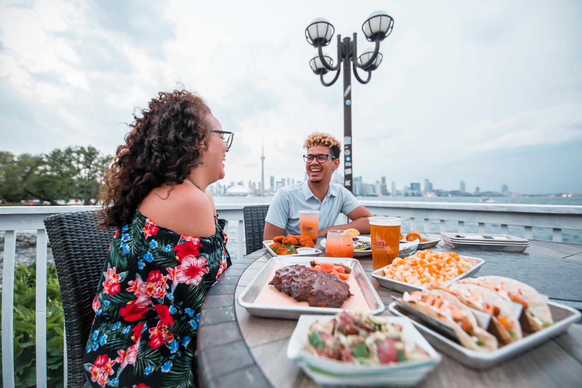 People sharing a meal outside
