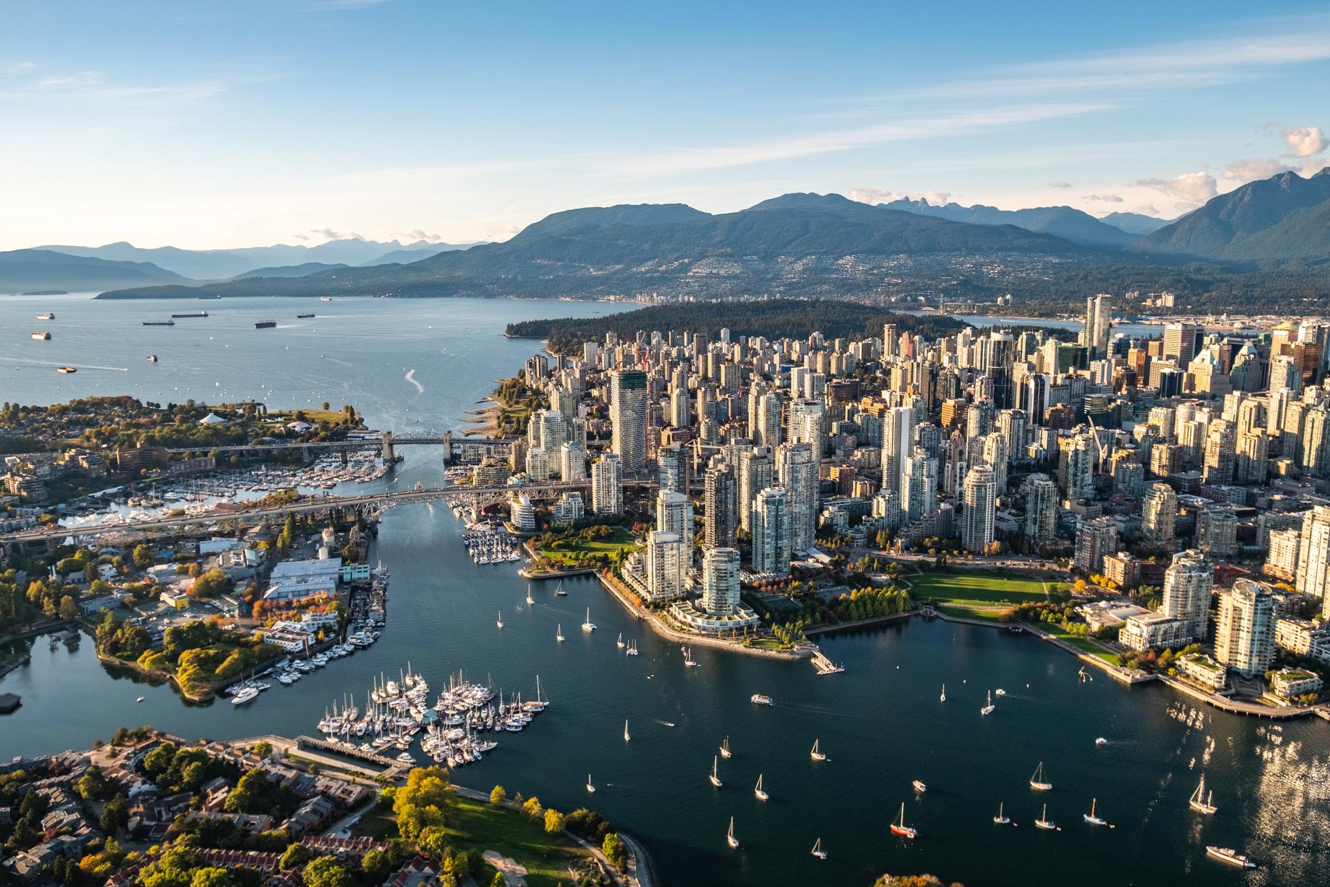 Aerial view of the city of Vancouver, British Columbia, Canada