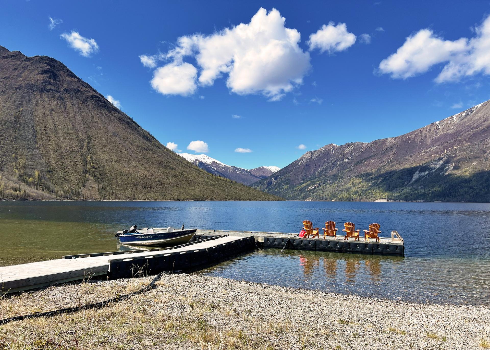 The dock on Tincup Lake at Tincup Wilderness Lodge, Yukon