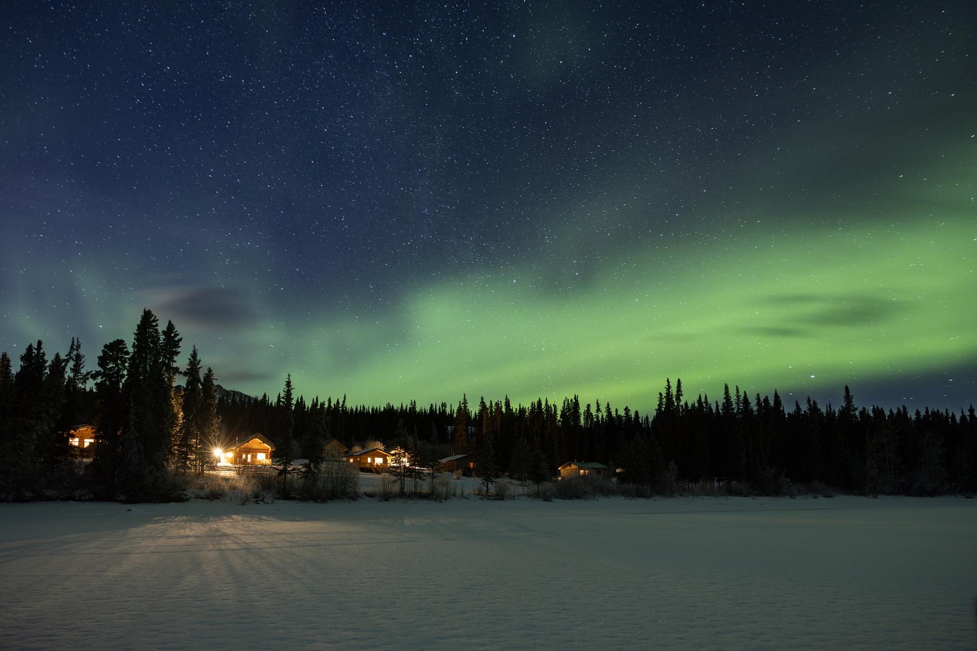 Northern lights above Southern Lakes Lodge