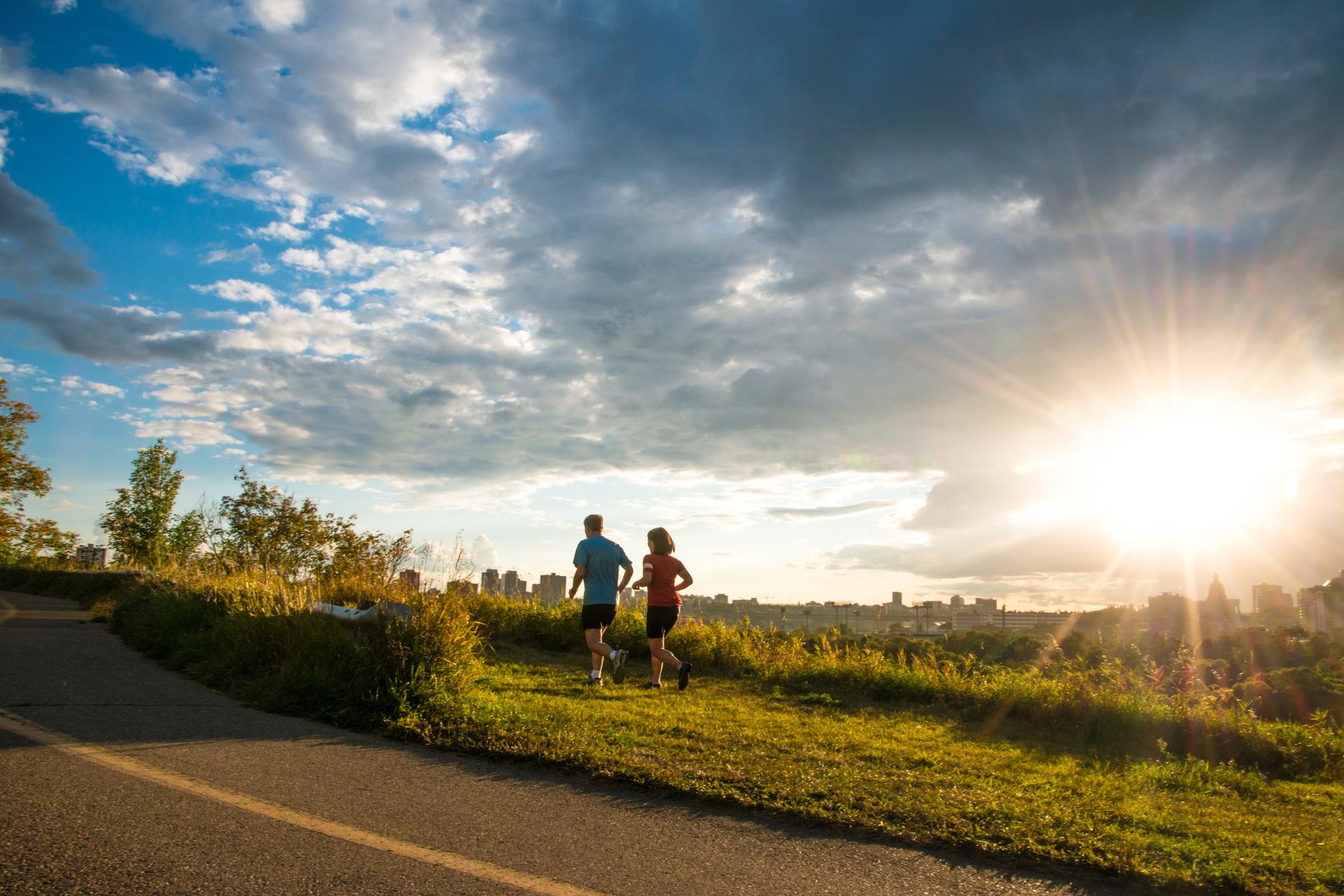 Jogging in River Valley paths in Edmonton. 