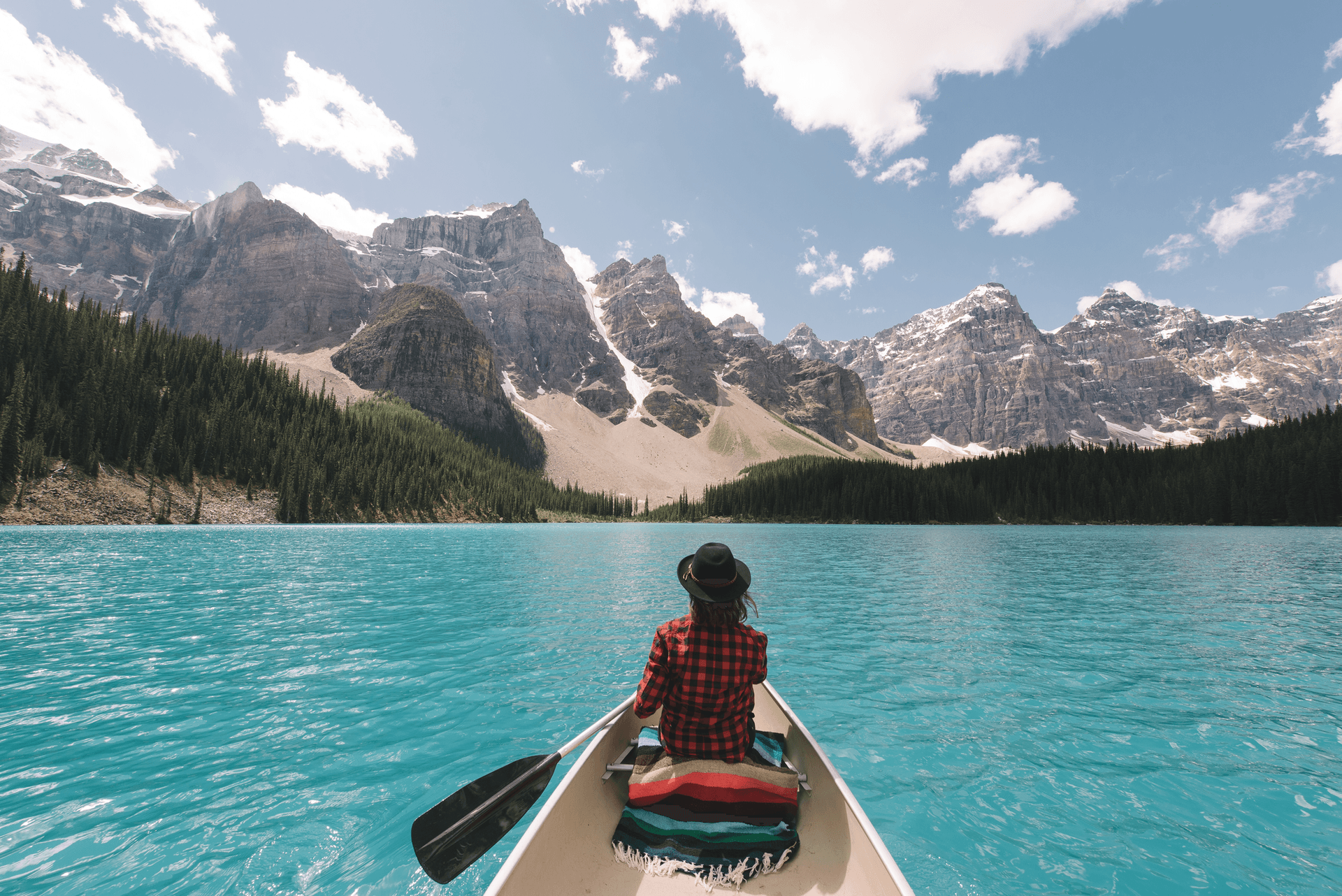 Person canoeing on Moraine Lake