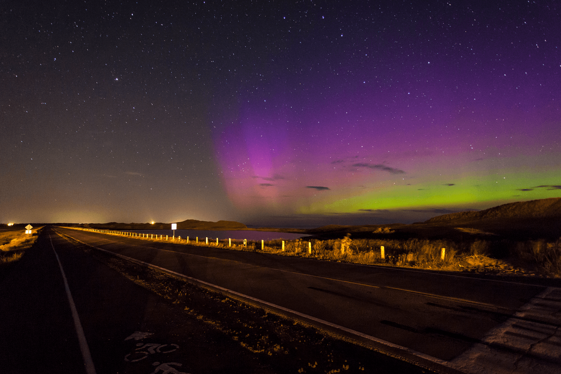 Purple and green northern lights in Prince Edward Island