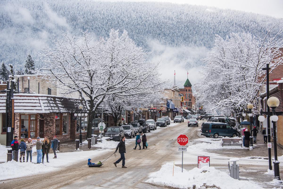 People walking in winter in downtown nelson