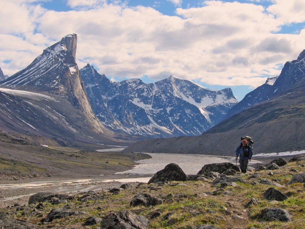 Person hiking in Auyuittuq National Park