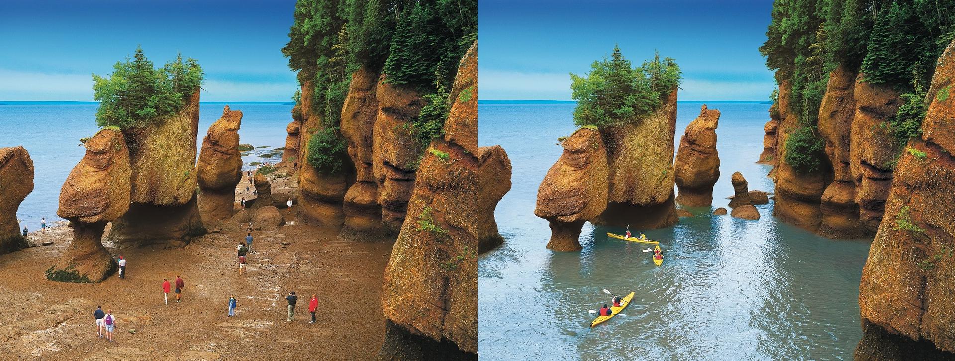 Bay of Fundy at low tide and high tide