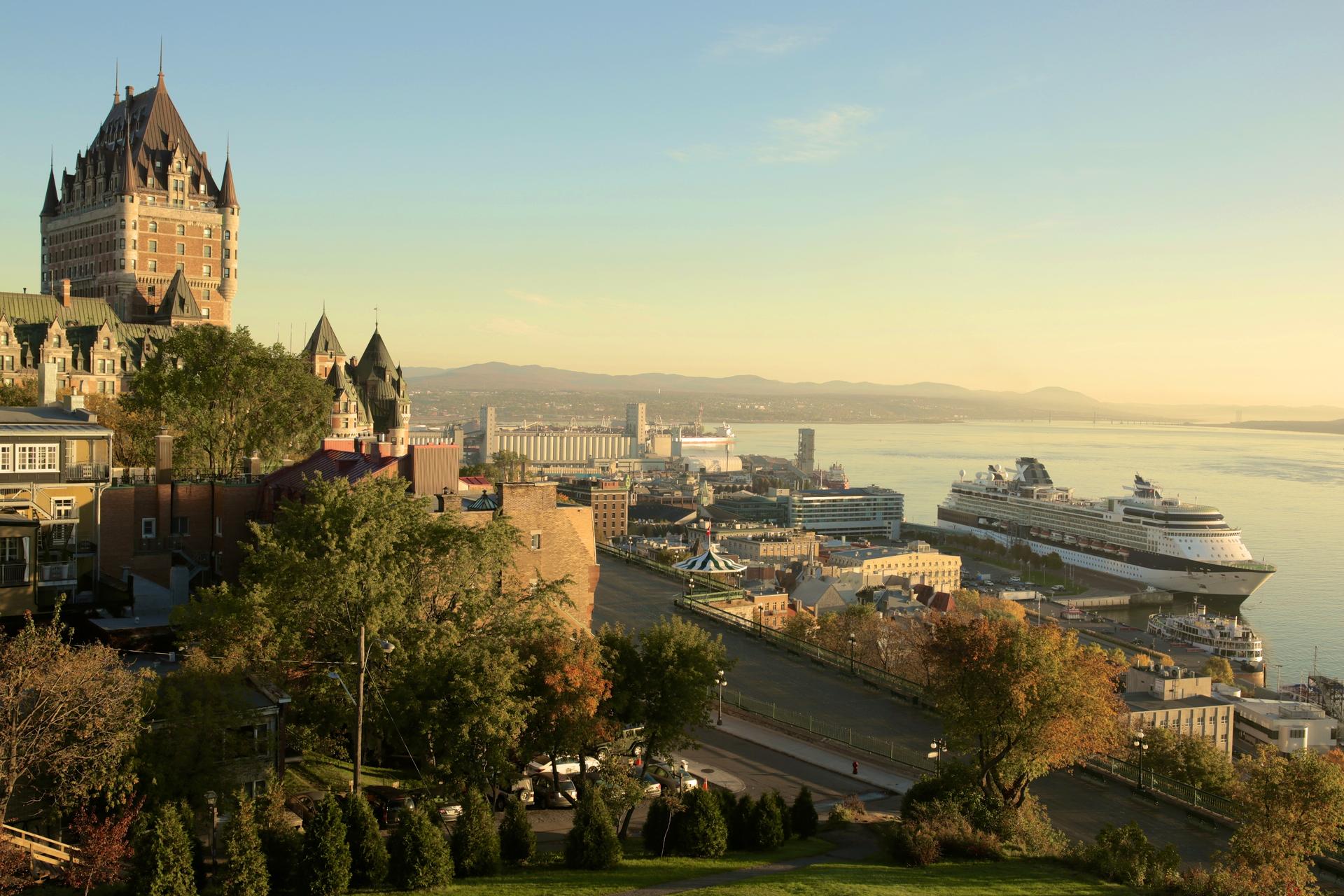 A cruise ship docked in Quebec City