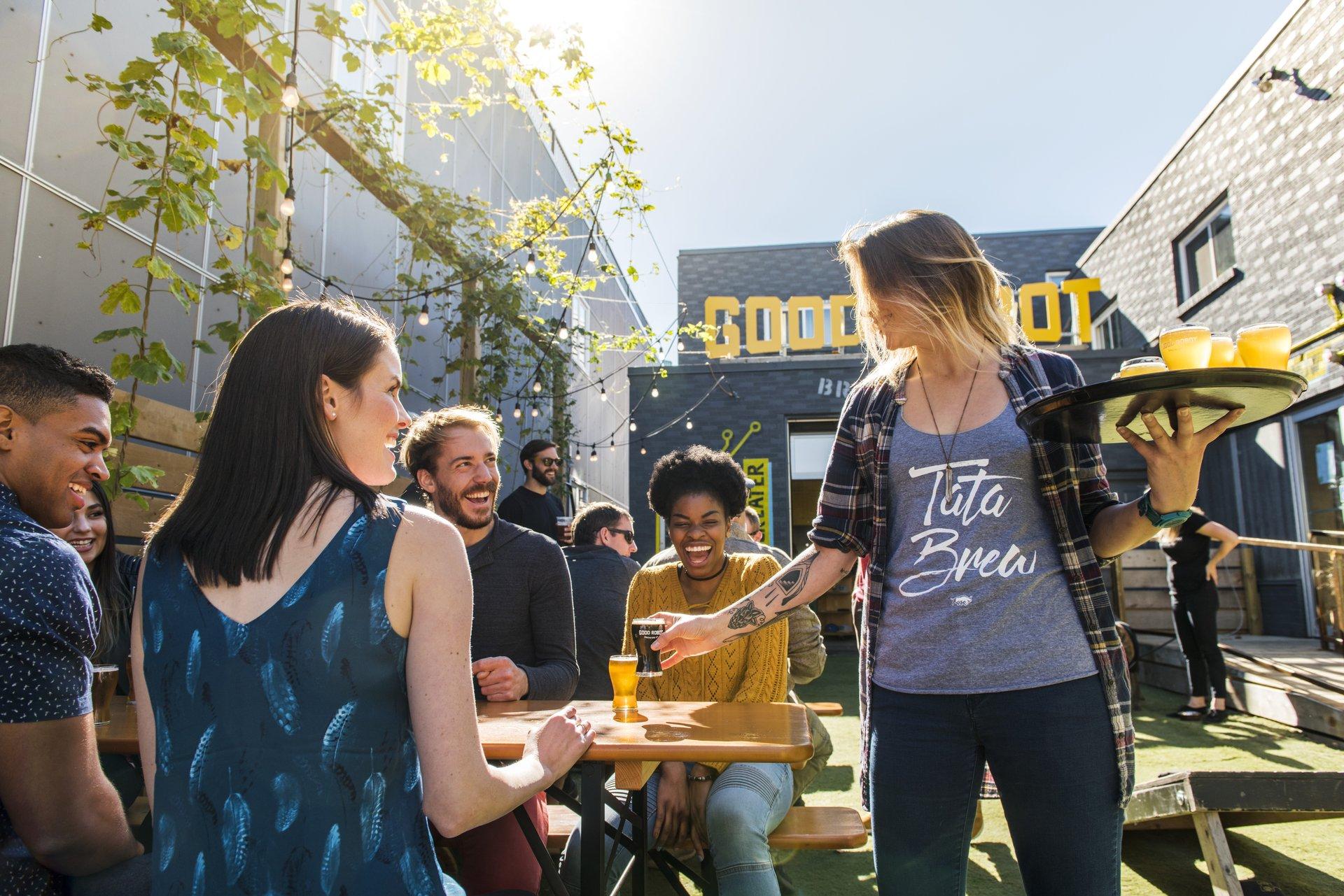 Photo of a group of people at Good Robot Brewing Co. In Halifax, Nova Scotia