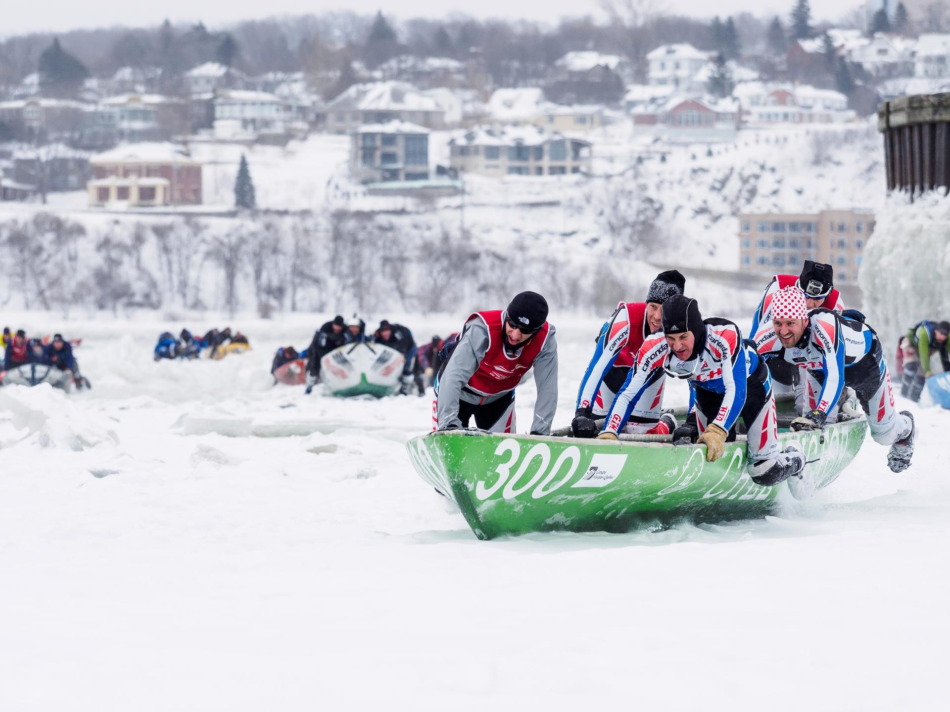 An ice canoe race 