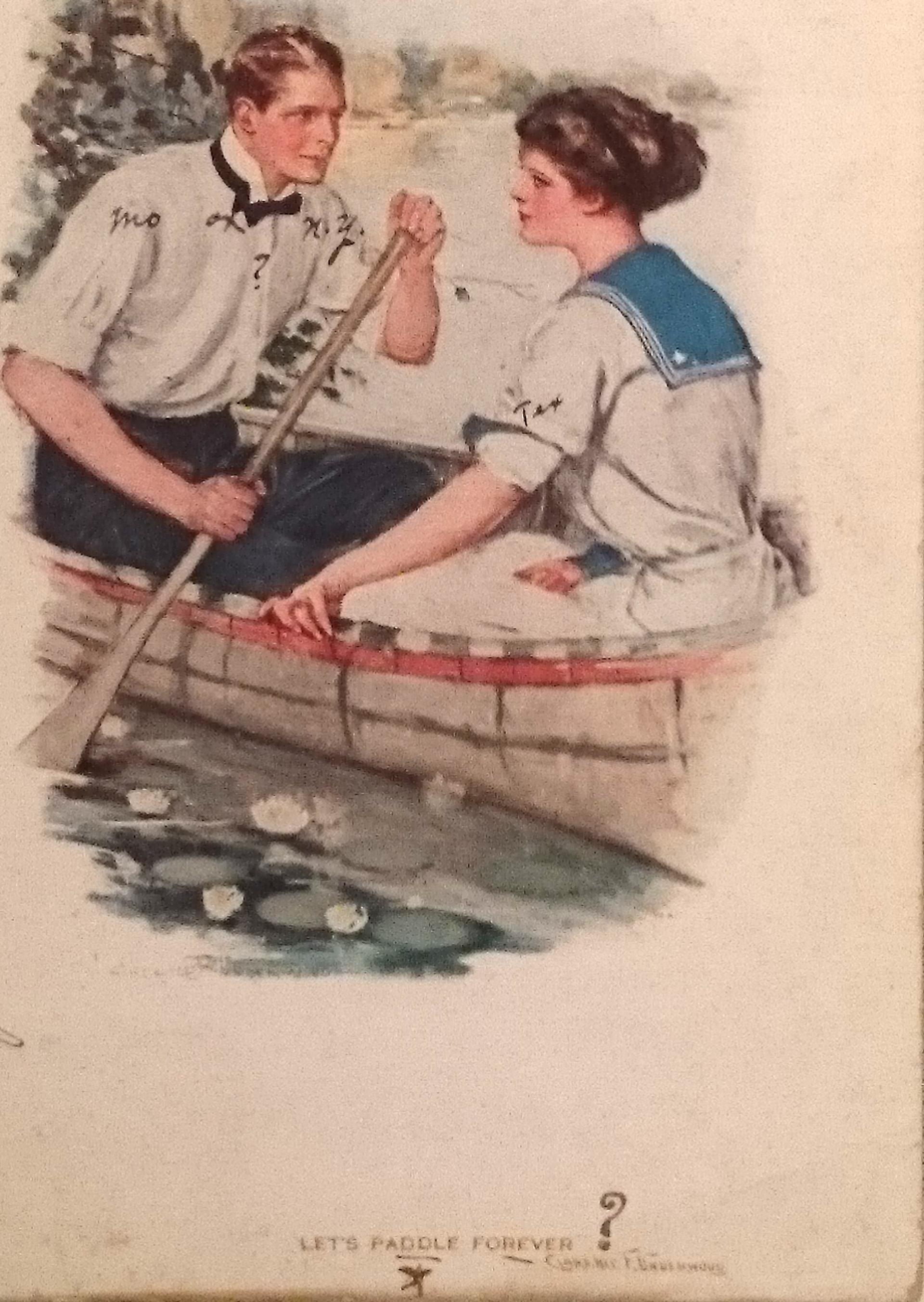Liebeserklärung im Kanu: Kanadische Postkarte aus den 1920er Jahren
