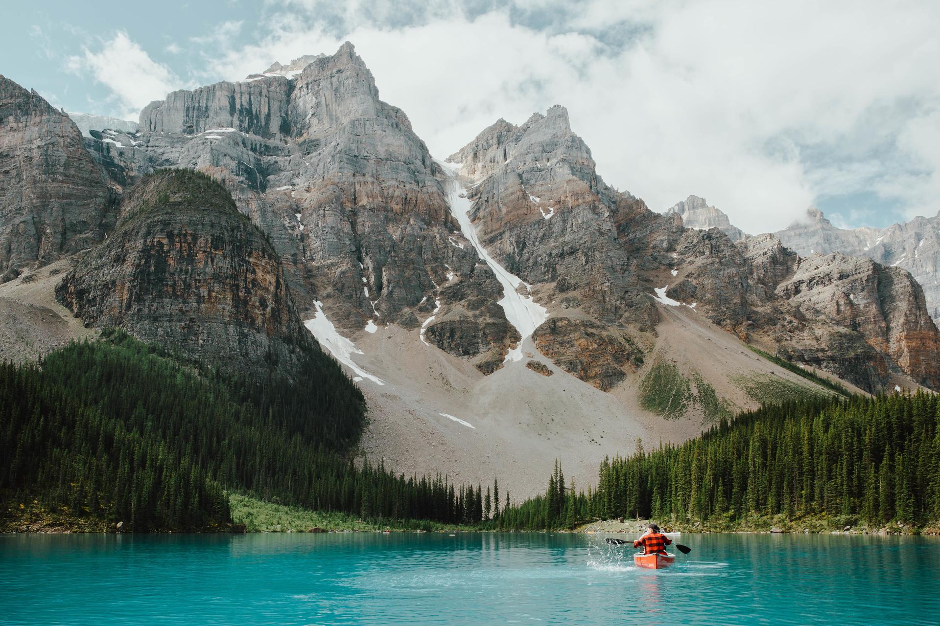 Paddling through Moraine Lake, Banff