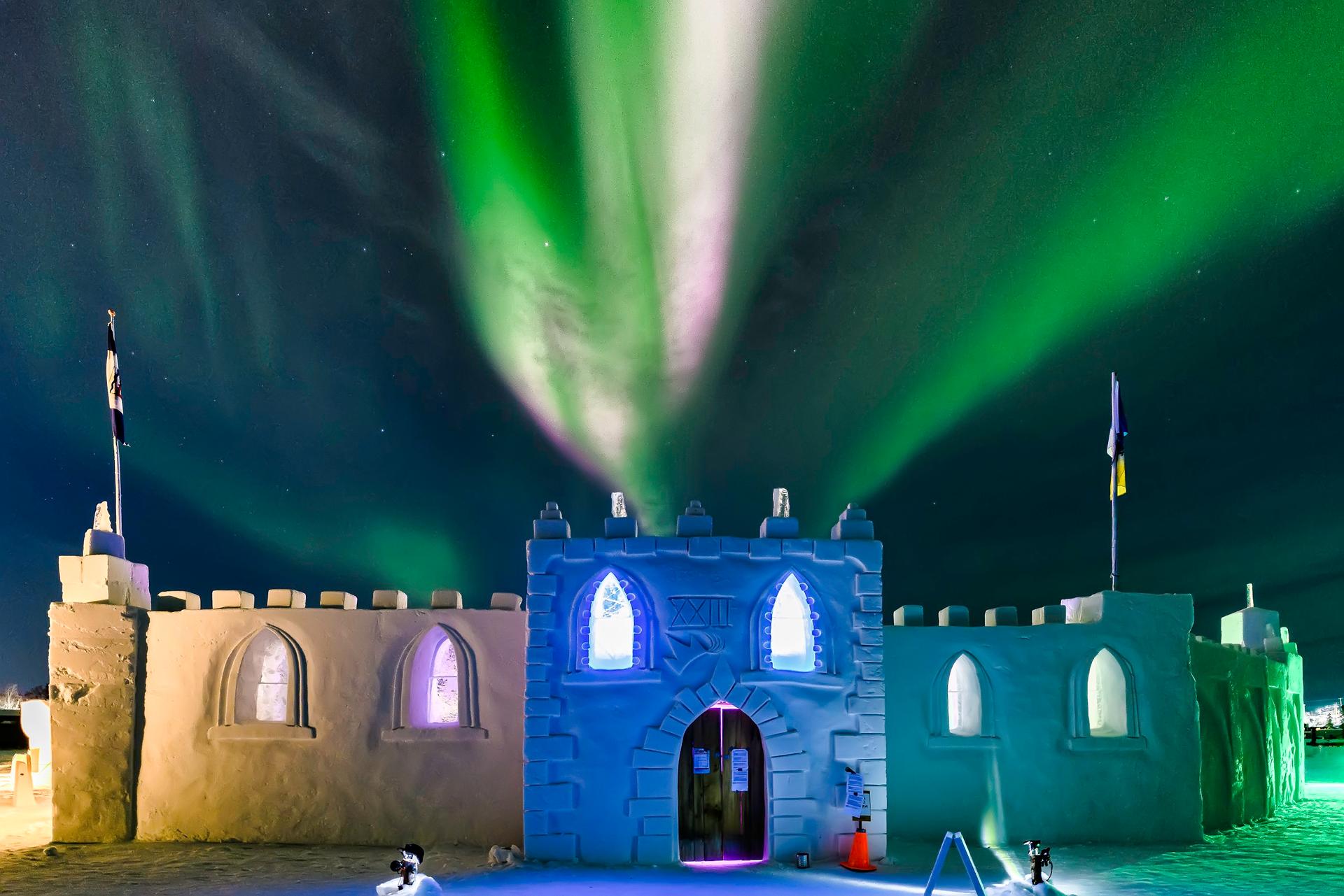 The northern lights seen during Yellowknife's legendary Snowking's Winter Festival.