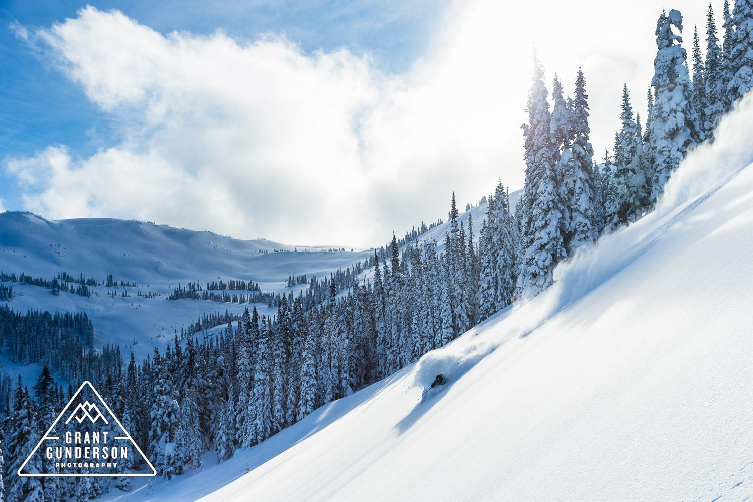 Barclay DesJardins skiing whistler mountian on a powder day