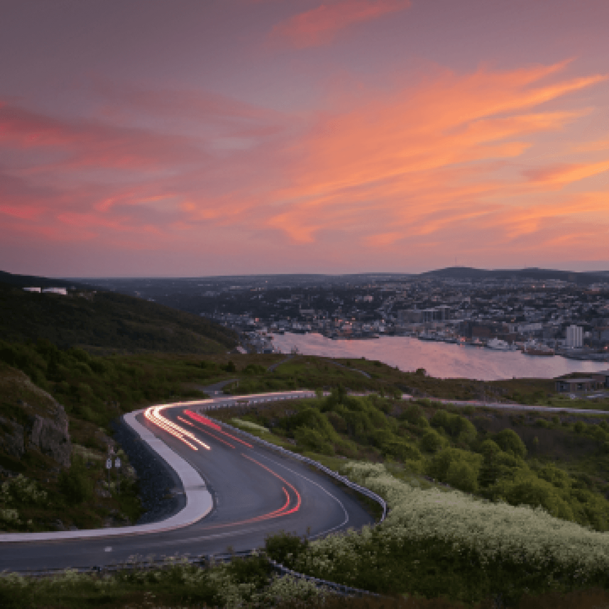 The road outside St. John's, Newfoundland at sunset