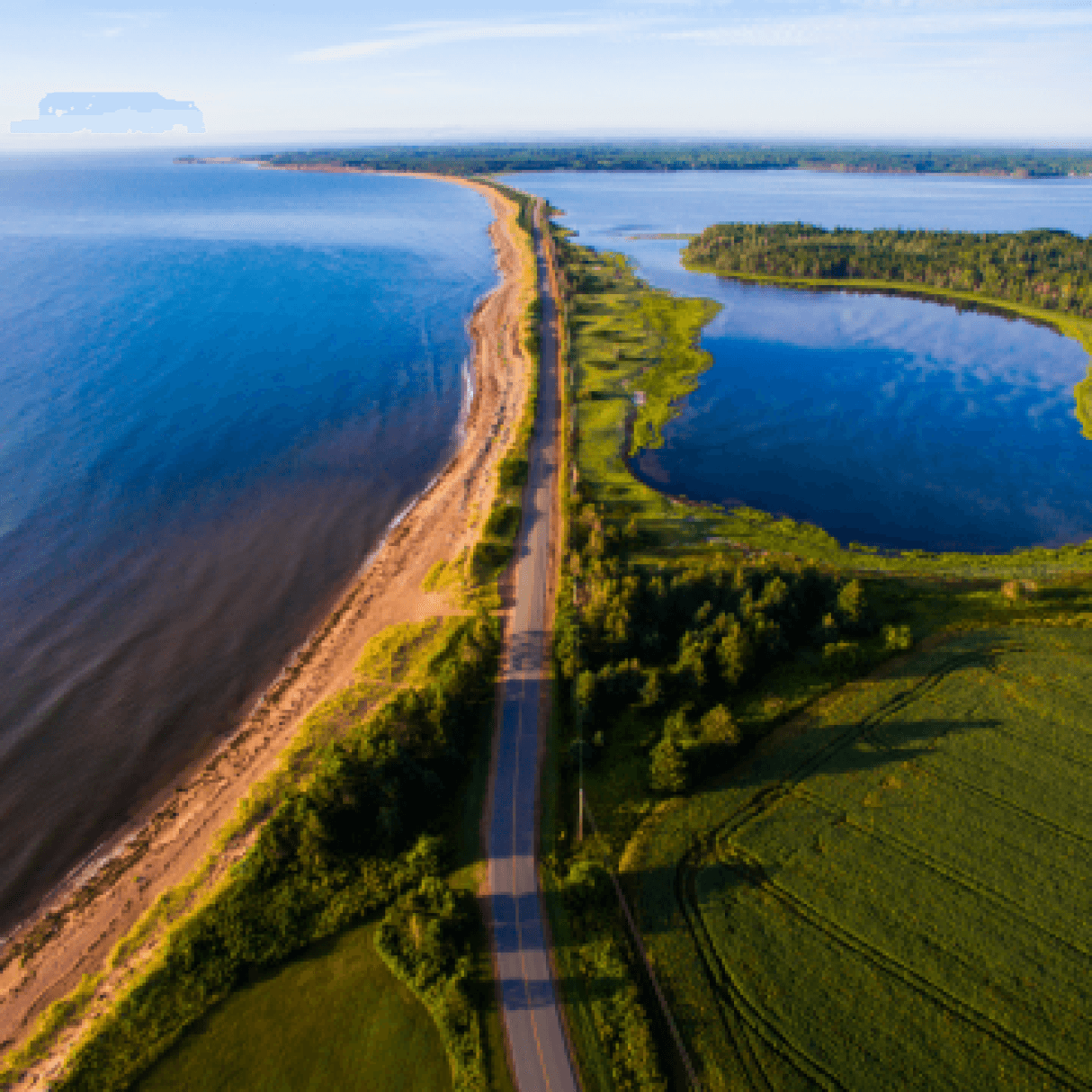 The road toward the Panmure island lighthouse in Prince Edward Island