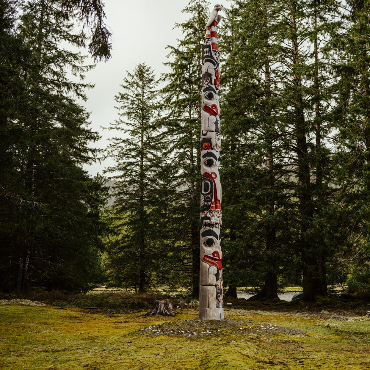 A traditional totem pole in Haida Gwaii