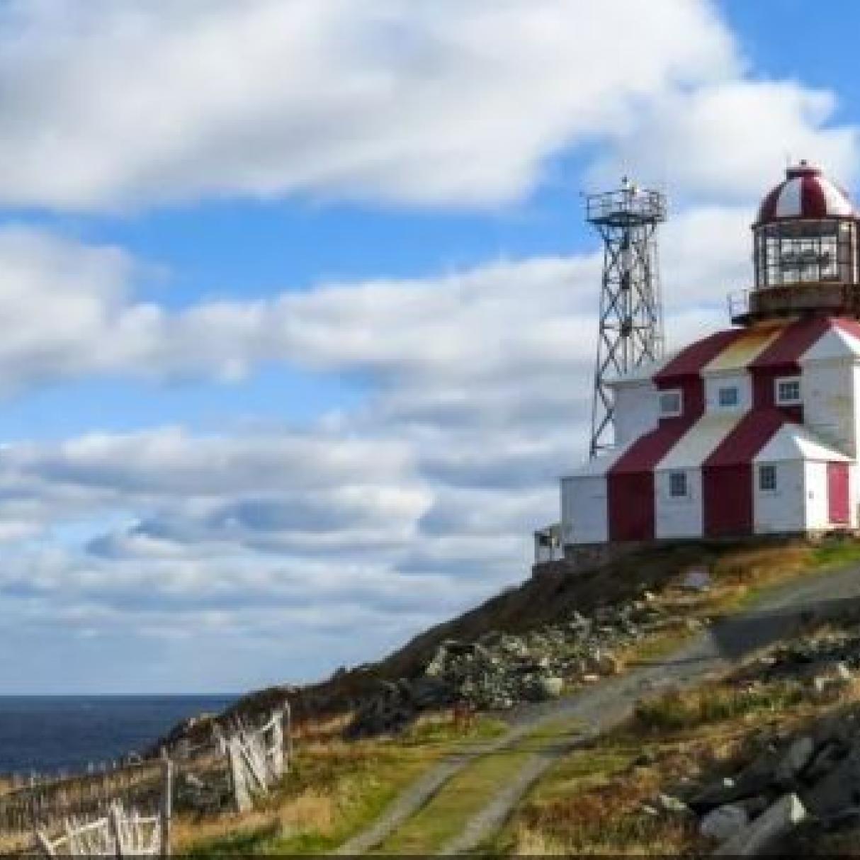 A red and white lighthouse