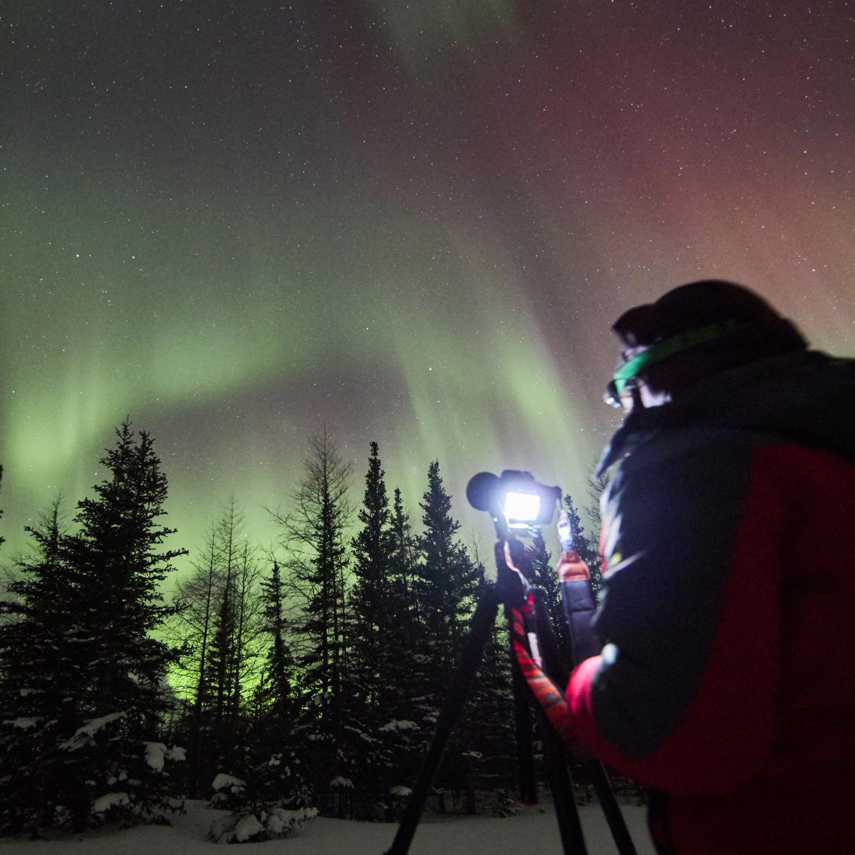 Someone taking a picture of the Northern Lights