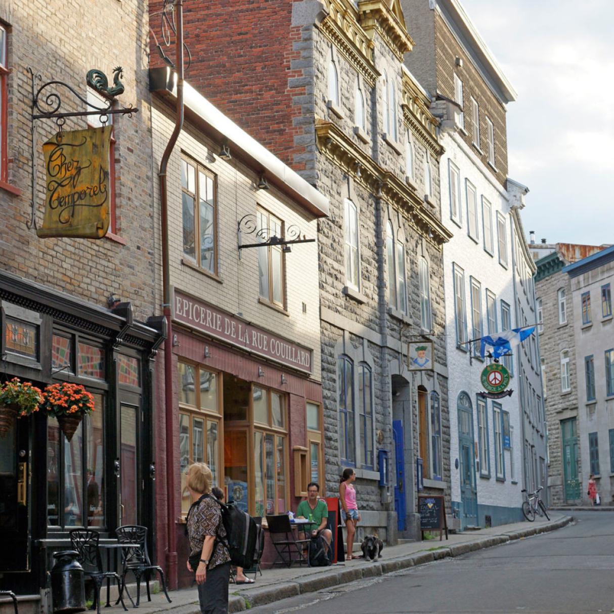 People walk along the street in Quebec City