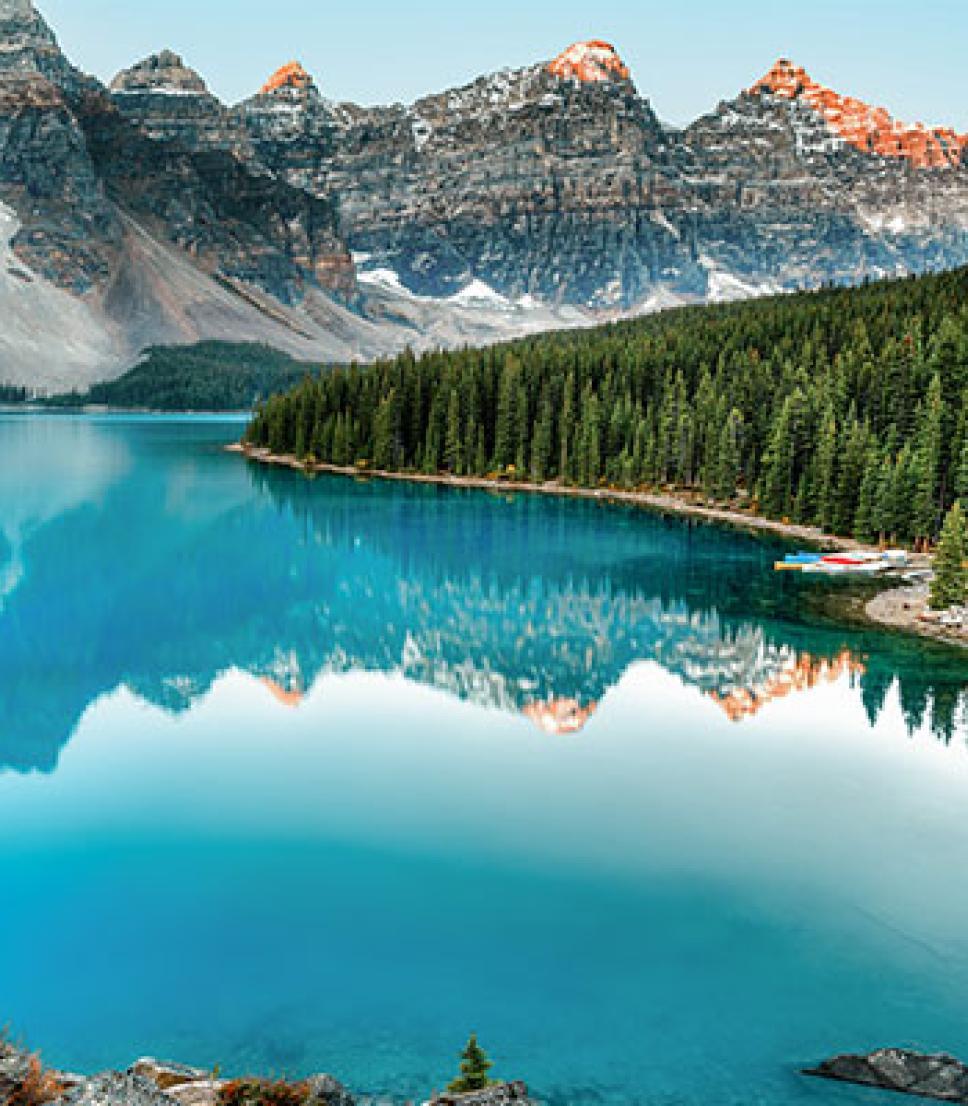 Scenic summer view of Emerald Lake and the Canadian Rockies in Alberta